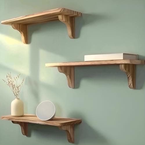 Real Wood Long Shelf for Wall - 17 inch (3 Pack) - Easy to Install, Template and Video Included - Wide Shelves for Wall, Mountable Shelves for Bedroom thumbnail 2