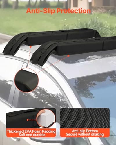 VEVOR Soft Roof Rack Pads, 31.5" Universal Car Roof Rack Pad, 176LBS Load Capacity Surfboard Rack for Car with 4 Tie-Down Straps, 2 Quick Loop Straps & Storage Bag for SUP Canoe Snowboard Paddle Board thumbnail 5