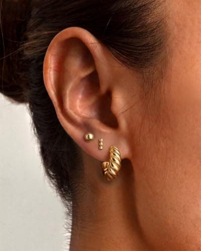 Freekiss Gold Hoop Earrings Set for Women Trendy: Lightweight 14K Gold Plated Hypoallergenic Stud Earrings Dainty Small Half Open Twisted Huggie Earrings for Women Jewelry Gifts thumbnail 2