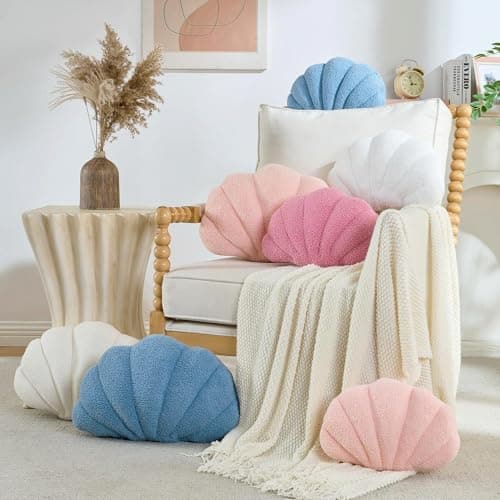 CANGHI Shell Pillow Seashell Decorative Pillow Ivory White Beachy Coastal Shell Shaped Throw Pillows 13x10 Inch Soft Ocean Beach Sea Shell Plush Pillows Cushion for Bed Couch Living Sofa Room Decor thumbnail 3