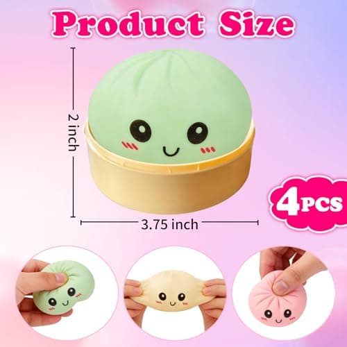 4 Pack Dumpling Squishies, Colorful Dumplings Stress Balls Fidget with Mystery Box Easter Basket Stuffers Stocking Stuffers with Food Steamer Stretchy thumbnail 3