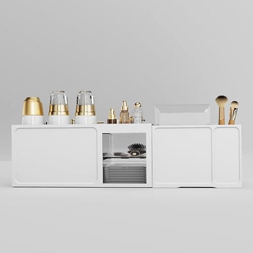 Makeup Organiser,2 In 1 Large Capacity Cosmetic Organiser With 2 Drawers And 16 Compartment, Suitable For Bathroom Bedroom Dressing Table-White/Clear thumbnail 4