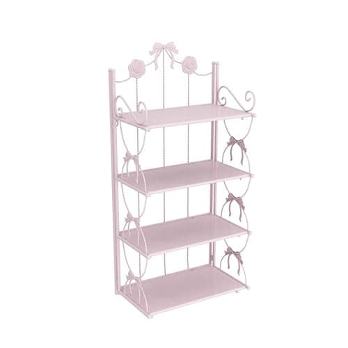 BOOMALTU Cute 4-Tier Folding Metal Shelving Bathroom Shelf,Pink Shelves Pink Bookshelf with Bow and Flowers Decor for Storage and Display in Living Room, Bathroom, Office, Kitchen - Image 1