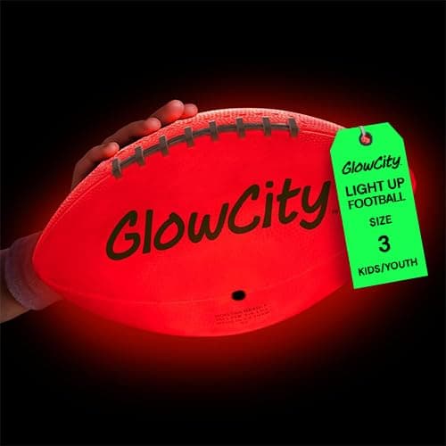 GlowCity Glow in The Dark Football - Size 3/6 Light Up Ball Gifts for Kids, Teens & Adults - Bright Football for Night Outdoor Games - Sports Birthday Gift Ideas for Boys Ages 6 7 8 9 10 11 12 13 14 - Image 1