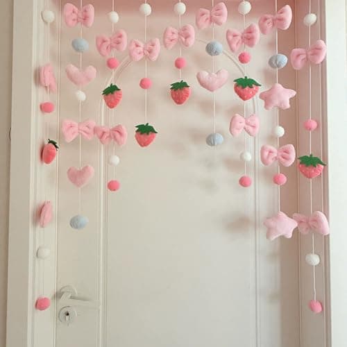 Kynthyre Cute Plush Curtain for Door Window Wall 33" W x 37" L Self-Adhesive Pink Strawberry Kawaii Curtain for Living Room and Bedroom Decor thumbnail 6