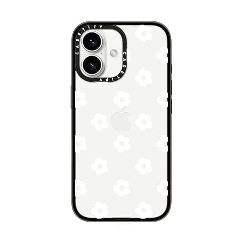 CASETiFY Compact iPhone 16 Case [4 ft. 2X Military Grade Drop Protection/Slim/Lightweight] - Ditsy Daisies - White - Clear Black - Image 1