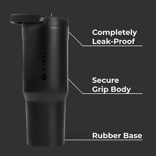 HydroJug Sport - Stainless Steel Tumbler with Straw, Vacuum Insulated, 40oz Leakproof Water Bottle, Ergonomic Design, Reusable, Dishwasher Safe, Rubber Base, Durable for Gym or Outdoors, Black thumbnail 3