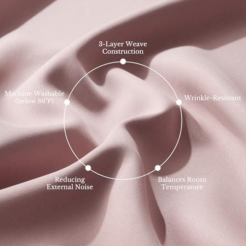 NICETOWN 100% Blackout Window Curtain Panels 84" Long, Blush Pink, 2 Pieces, 52 inches Wide Each Panel, Heat and Cold Blocking Drapes with Black Liner for Nursery, Thermal Insulated Draperies thumbnail 5