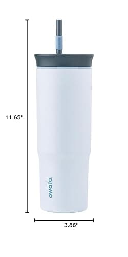 Owala Stainless Steel Triple Layer Insulated Travel Tumbler with Spill Resistant Lid and Straw, BPA Free, 24 oz, Grey/Blue (The Great Blue) thumbnail 2