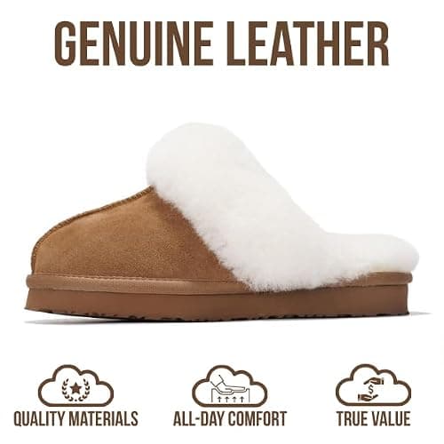 Project Cloud Genuine Leather Slippers for Women Footwear with Genuine Fur Lining Womens Clogs & Mule - Non-Slip Indoor/Outdoor Scuff Womens Slippers with Memory Foam Insole (Henka) thumbnail 3