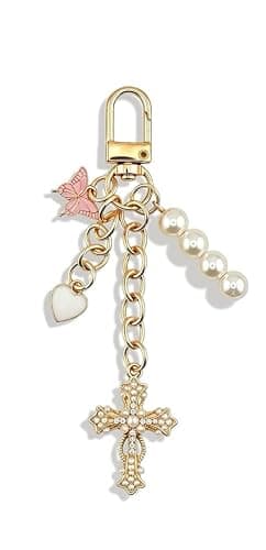 Clowich Gold Pearl Cross Keychain for Women, Heart Chic Bag Accessory Gift | Multi-use Versatile｜All-in-one Design - Image 1