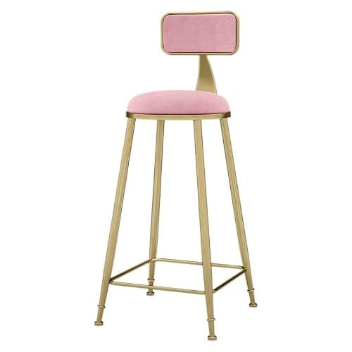 YOUQUEEN Office Chair Bar Stool Bar Chair with Flannel Metal Frame and Back High Bar Chair Suitable for Living Room, Dining Room, Kitchen Home Office Desk Chairs(Pink) - Image 1