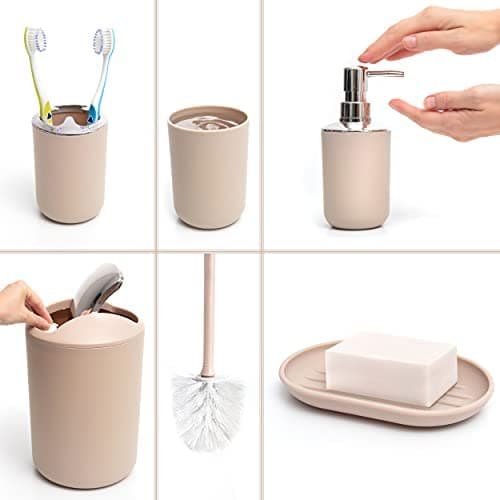 Moss & Stone 6 pcs Bathroom Accessories Set, Bathroom Decor Sets Includes Soap Dispenser, Toothbrush Holder, Toothbrush Cup, Soap Dish, A Bathroom Accessories Sets Complete (Beige) thumbnail 5