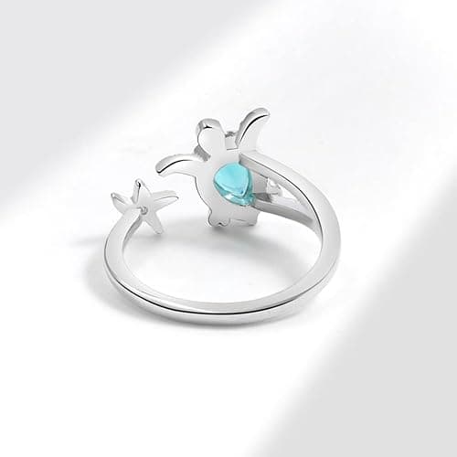 OIDIMS Sea Turtle Starfish Statement Ring Blue Cubic Zirconia Adjustable Open Crystal CZ Animals Pets Nature Ocean Rings Finger Band Eternity Wedding Engagement Cute Jewelry for Women thumbnail 4