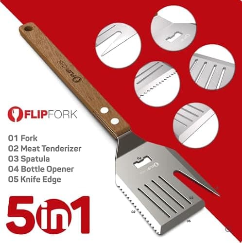FlipFork Boss - 5 in 1 Grill Spatula with Knife, Fork, Bottle Opener and Turner BBQ Tools. All in One Grill Accessories Set for Outdoor Grills. 18 inch Grilling Accessories BBQ Set thumbnail 3