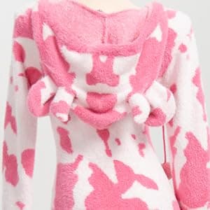 Mobbunny Women's Fuzzy Knit Sweater Pajamas Pink Cow Print Jumpsuit Fluffy Hooded Romper Bodysuit Onesies Pajamas Adult - Large - Pink thumbnail 7