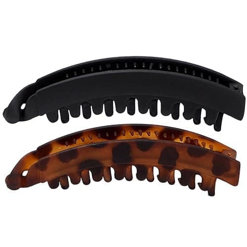 Kitsch Banana Clips For Women - Retro 80’s Style Hair Clips | Secure & Durable No Crease, Cute Claw Clips for Styling, Ponytails & Updos | Ideal Gifts for Women - Black & Tort Hair Accessories, 2pcs thumbnail 9