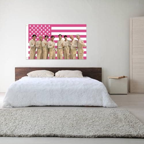 Stray Kids Tapestry, Pink American Flag Design, 3x5 FT Polyester Wall Hanging with Brass Grommets for Bedroom Studio Decor thumbnail 3