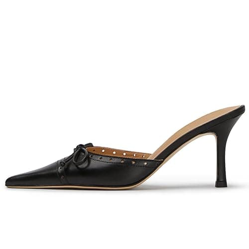 SUIARA Kitten Heels for Women Closed Toe Heels Vintage Heeled Mules Sexy Pointy Studded Slip on Stiletto Dressy Pumps thumbnail 4