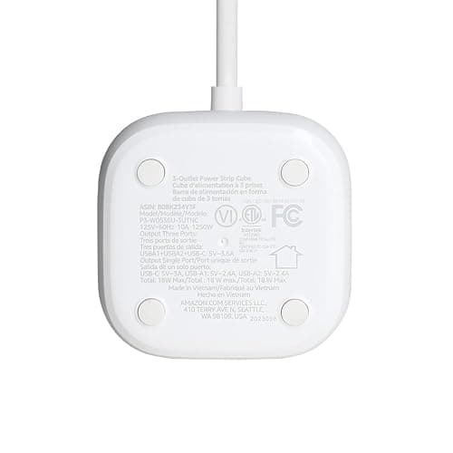 Amazon Basics Power Strip Cube 3 Outlet 3 USB Ports, 1 USB-C(15W) and 2 USB-A(12W), 5 ft Extension Cord, Home, Office, Travel, White thumbnail 3