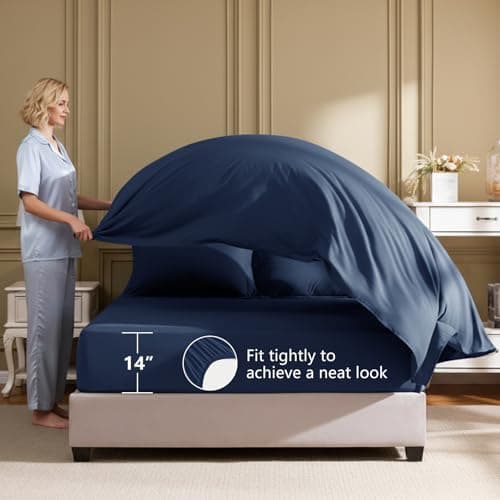 HIMEET Twin XL Comforter Sets - 5 Pieces Twin Extra Long Bed in a Bag for College Dorm, All Season Bed Set with Comforter for Girls and Boys, Flat Sheet, Fitted Sheet, Pillowcase & Sham, Navy Blue thumbnail 5