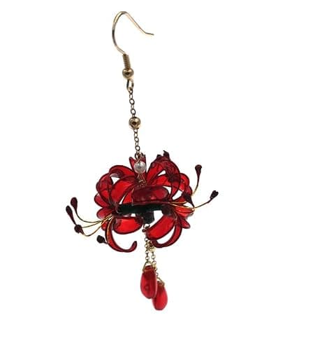 MIAO WU 1Pair Handmade Women Lycoris radiata Flower Earring, Ancient Hanfu Kimono Jewelry Eardrop,Artificial Ear Dangle Drop for Bridal Wedding Party Cosplay Decorations thumbnail 5