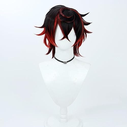TEDPRBGE Short Black Mix Red Wig Short Straight Wigs Layered Wig with Bangs Heat Resistant Role Play Cosplay Show Wigs (Black Red) thumbnail 5