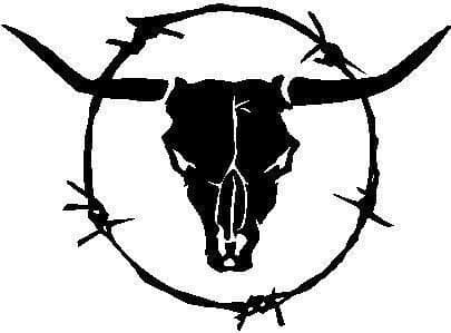 Black Vinyl Decal - Longhorn Bull Skull Barb Wire Farm Country, Die Cut Decal Bumper Sticker for Windows, Cars, Trucks, Laptops, Etc. - Image 1