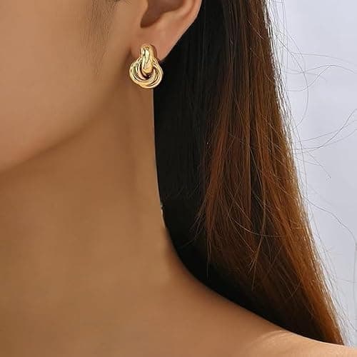 2 Pairs Gold Earrings for Women Knot Chunky Earrings Jewelry for Women thumbnail 4