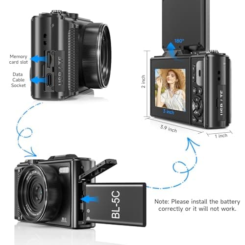 5K Vlogging Digital Camera for Beginners,80MP Travel Camera for Photography with 32GB Card,18X Zoom Portable Compact Camera with 180° Flip Screen,Waterproof Point and Shoot Camera for Teen,Ideal Gift thumbnail 10