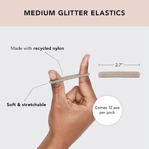 Kitsch Hair Ties No Damage - Strong, Stretchy Hair Bands | Soft Nylon with Glitter Ponytail Holders, Snag-Free Rubber Bands, Perfect for Updos & Braids | Ideal Gifts for Women - Neutral, 12pcs thumbnail 2