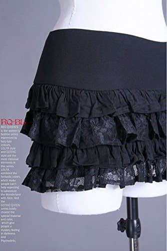HaoLin Steampunk Retro Victorian Punk Cincher Lace up Long Ruffle Mini Skirt Black thumbnail 4