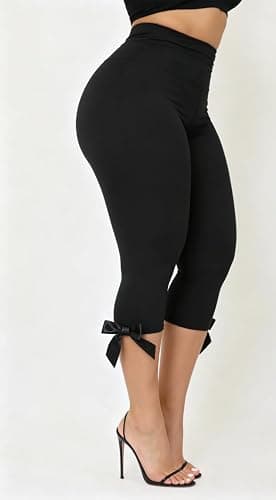 KMBANGI Women Skinny Capri Leggings Bow Knee Length Capris Pants Y2k | Sexy Stretchy Slim Fitted Cropped Trousers Cute Trendy Legging High Rise Bodycon Workout Going Out Bottoms Streetwear thumbnail 2