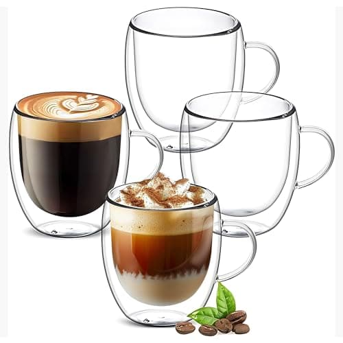 YMMIND Set of 4 Double Walled Glass Coffee Mugs 3 Ounces Insulated Layer Coffee Cups with Handle Borosilicate Glass Espresso Cup for Hot Beverage,Cappuccino,Tea,Latte,Wine,Microwave Safe - Image 1