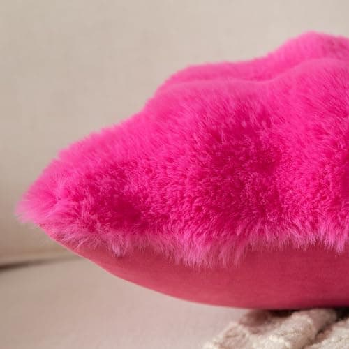 Yaertun Pack of 2 Hot Pink Thick Soft Wool Decorative Throw Pillow Covers 18x18 Inch Faux Fur Plush Fluffy Cushion Covers for Sofa Couch Bedroom thumbnail 3