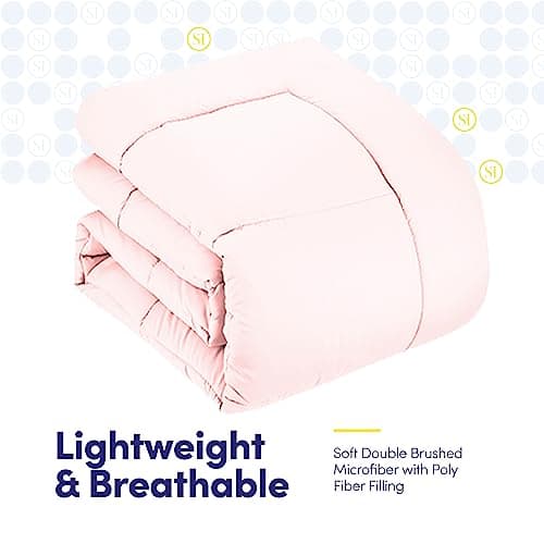 Sweet Home Collection 5 Piece Comforter Set Bag Solid Color All Season Soft Down Alternative Blanket & Luxurious Microfiber Bed Sheets, Pale Pink, Twin thumbnail 5