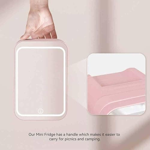 Blendra 4L Pink Mini Fridge for Bedroom,Small Skincare & Cosmetics Beauty Fridge with LED Mirror,For Home,Office, Travel,220V AC/12V DC thumbnail 6