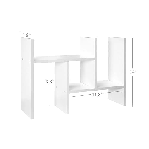 J.M.Deco Desktop Organizers and Storage for Office, Adjustable Desktop Organizer Shelves Double H Display, Desktop Shelf Organizer True Natural Stand Shelf (White) thumbnail 3