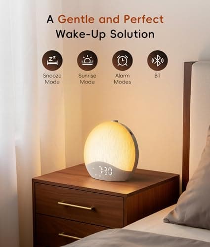 ecozy Sunrise Alarm Clock, White Noise Machine, Sound Machine for Bedroom, Wake Up Light with BT Speaker, 26 Sleep Sounds, 17 Night Lights, Dimmable Digital Clock for Adults, Kids thumbnail 2