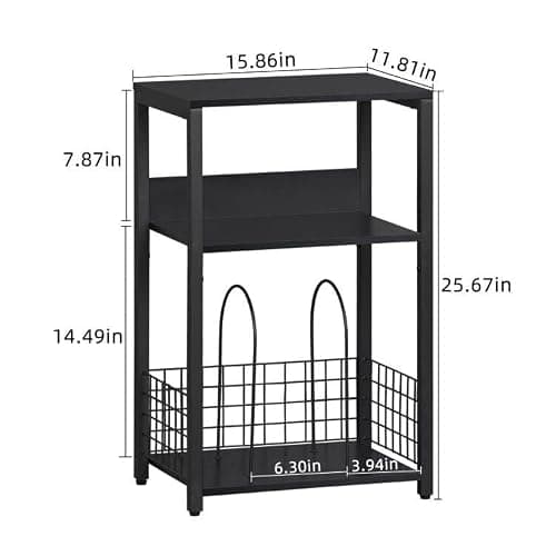 LELELINKY Black End Table, Small Side Table with Metal Frame,Modern Record Player Stand with Storage Shelf, Wood 3 Tier Sofa Bedside Tables, Narrow Nightstand for Living Room Bedroom Office thumbnail 3