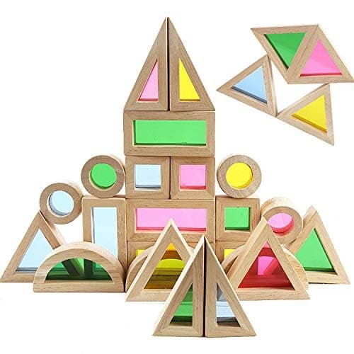 Agirlgle Wood Building Blocks Set for Kids 24 Pcs Rainbow Stacker Stacking Game Construction Toys Set Preschool Colorful Learning Educational Toys - Geometry Wooden Blocks for Boys & Girls thumbnail 3