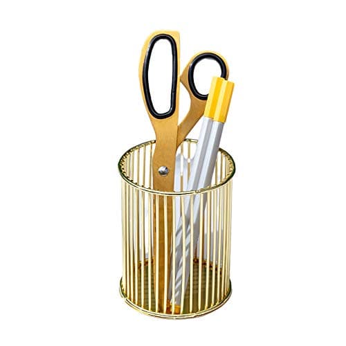 HSYMQ Gold Metal Pen Holder for Desk, Makeup Brushes Cup, Pencil Holders, Office&Home Organizer thumbnail 8