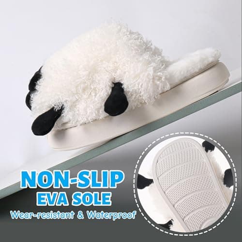 Zigihos Sheep Fuzzy Animal Slippers - Fluffy Comfort, Warm & Cozy Plush Memory Foam - Women's & Men's - Platform Slipper Sizes 6.5-7.5 thumbnail 5