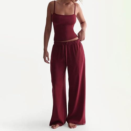 ksotutm Womens Workout Lounge Sets Tank Top Match Wide Leg Pants Two Piece Sets for Summer Going Out thumbnail 2