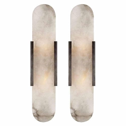 YMDHFS Natural Alabaster Wall Sconces Set of 2 Marble Wall Lamp Bathroom Vanity Light Fixtures Alabaster Sconce Lighting White Stone Wall Mount Lamp for Bedroom Living Room Hallway Stairs Kitchen - Image 1