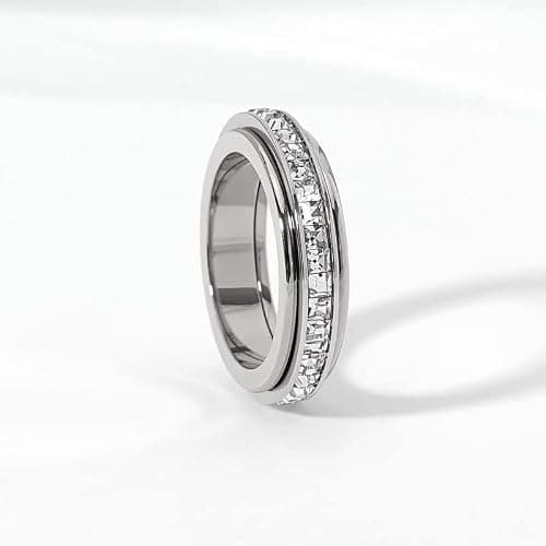 Pingyongchang Anxiety Rings Titanium Steel Spinner Fidget Band Rings for Women Ladies Cubic Zirconia Relieving Anxiety Wedding Promise Lucky Statement Rings Comfort Fit Size 5 to 12 thumbnail 5