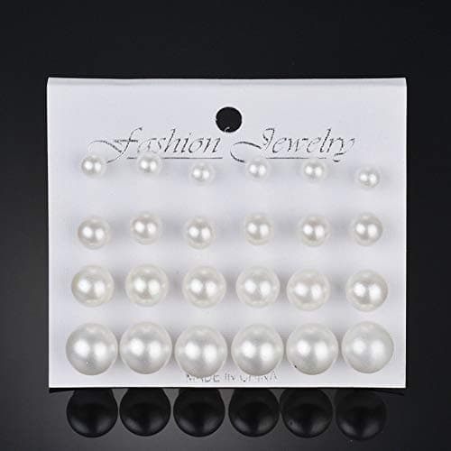 Pearl Earrings Studs for Women, White Pearl CZ Earrings Bridal Simulated Pearl Rhinestone Pearls Stud Earrings Jewelry Set for Wedding Birthday Christmas 12 Pairs thumbnail 3