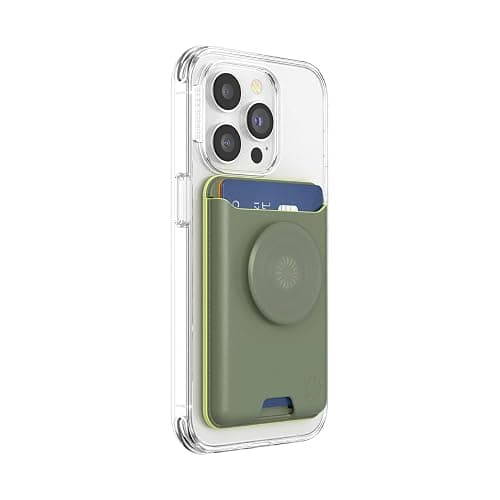 PopSockets Softgoods Phone Wallet with Expanding Grip and Adapter Ring for MagSafe, Magnetic Phone Card Holder, Wireless Charging Compatible, Wallet Compatible with MagSafe/Samsung - Eucalyptus - Image 1
