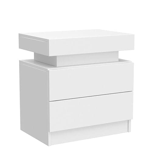 i-aplus White Nightstand set of 2,LED Nightstand with 2 Drawers,Modern Bedside Table with LED Light,End Side Table for Bedroom,White thumbnail 5