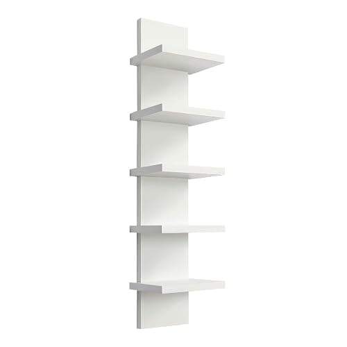 YEXEXINM 5 Tier Wall Shelf Unit - Narrow Smooth Laminate Finish - Vertical Column Wall Decor Mount Floating Storage Home Decor Organizer Tall Tower Utility Shelf for Bedrooms, Living Rooms(White) - Image 1